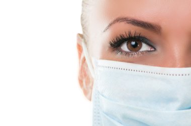 Göz ve maskesi doktor asistanı, yakın çekim