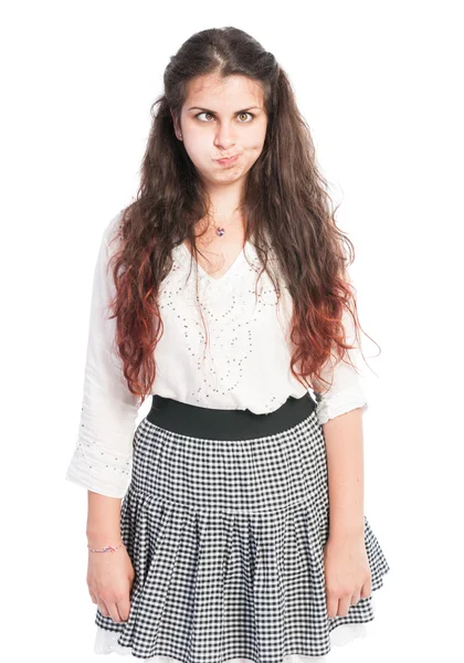 Teen girl with long hair making funny face — Stock Photo, Image