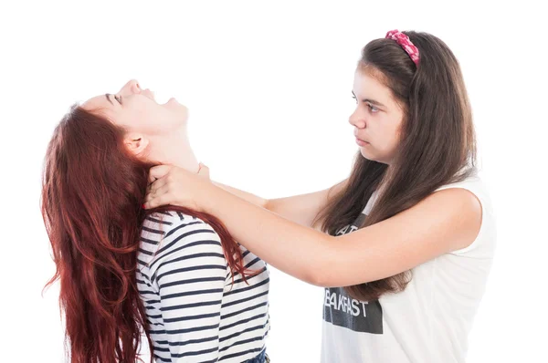 Bullying girl strangling her friend — Stock Photo, Image