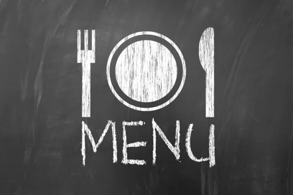 Conceito de menu com garfo, prato e faca — Fotografia de Stock