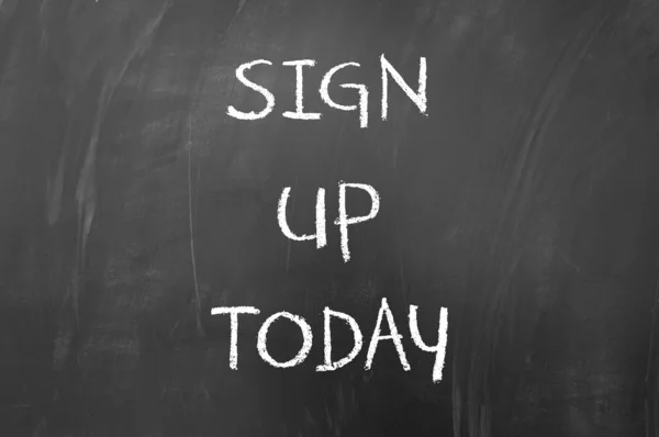 Konzept heute an Tafel anmelden — Stockbild Melden Sie sich heute an — Stockfoto