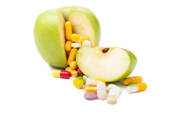Tabletták és az apple — Stock Fotó
