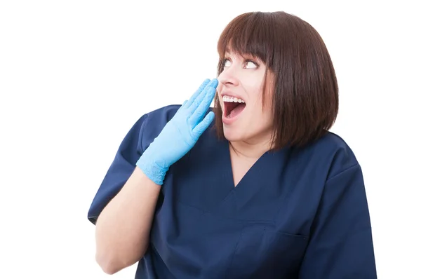 Surprised female dentist doctor — Stock Photo, Image