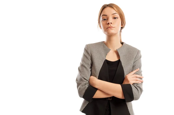 Confident business woman with arms crosses and head up — Stock Photo, Image