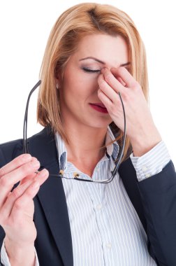 İş kadını okuma yorgun ya da stresli