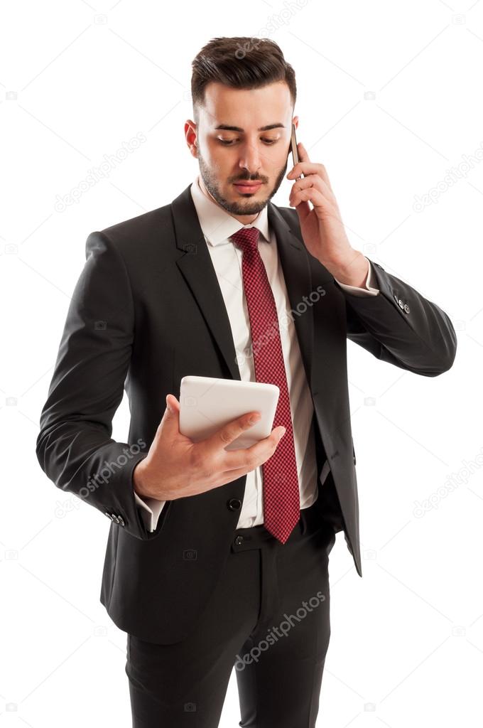 Busy business man multitasking