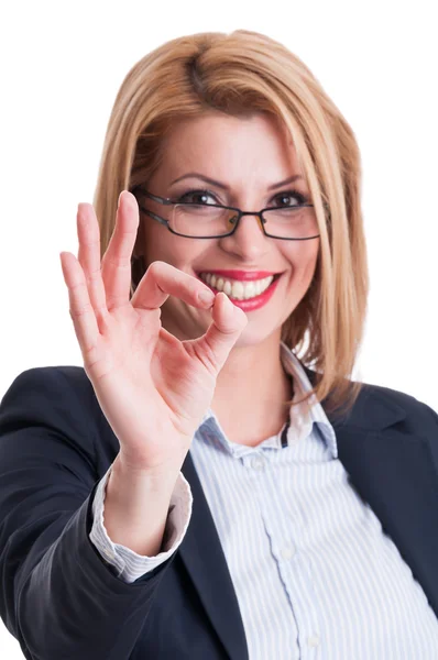 Business woman showing perfect sign — Stock Photo, Image