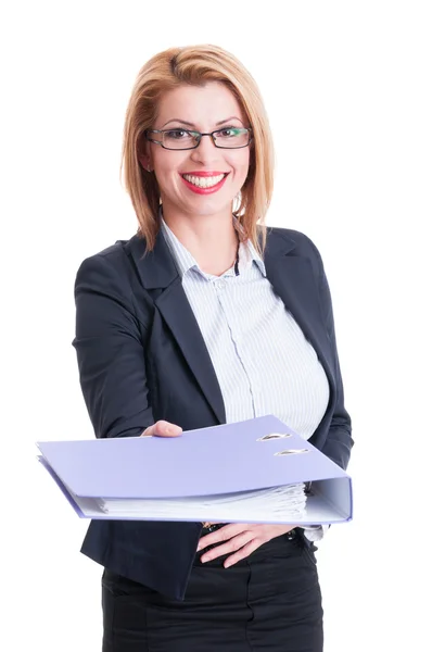 Business woman handing a folder — Stock Photo, Image