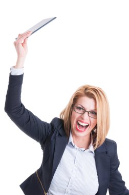 İş kadını fırlatma tablet