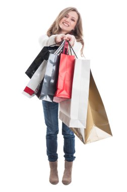 Şirin alışveriş kız alışveriş torbaları gösterilen