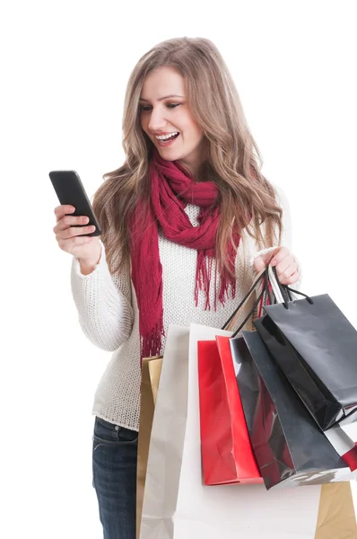 Shopping girl texting — Stock Photo, Image