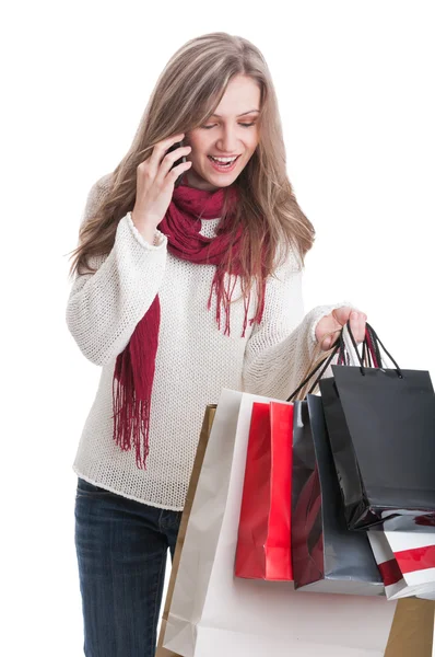 Shopping pige taler i telefon - Stock-foto