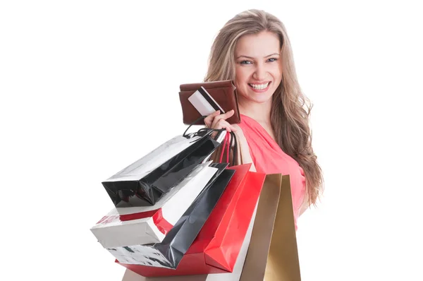 Portrait of a young and happy shopping lady — Stock Photo, Image
