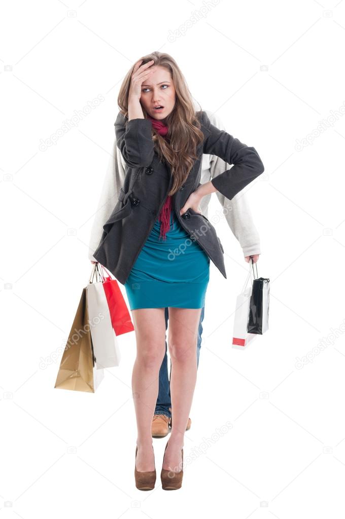 Exausted shopping girl