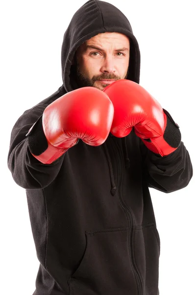 Amateur boxer in the fighting position — Stock Photo, Image