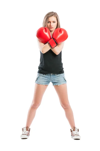 Boxer woman crossing the arms — Stock Photo, Image