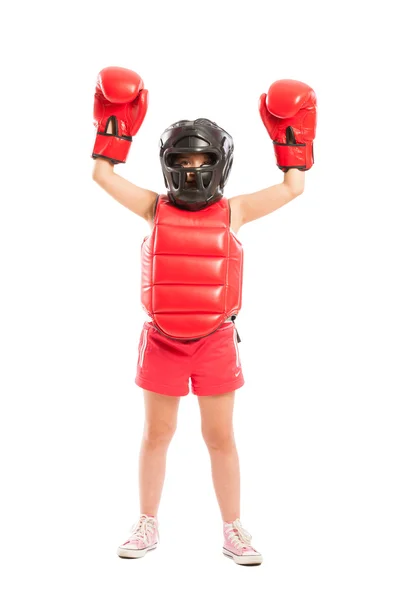 Jovem e bonito boxer menina vencedora — Fotografia de Stock