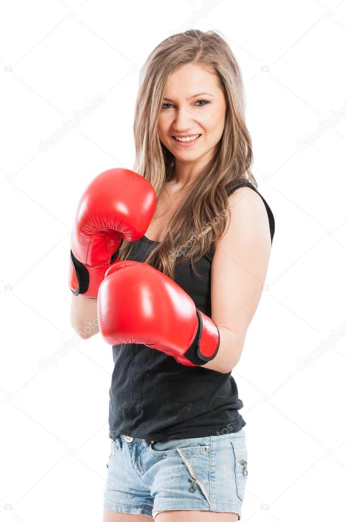 Beautiful female boxer posing