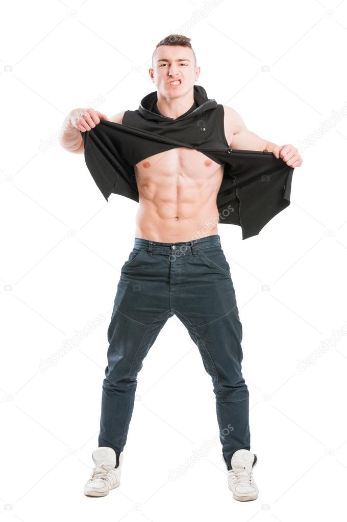 Full body of a young muscular and angry male model