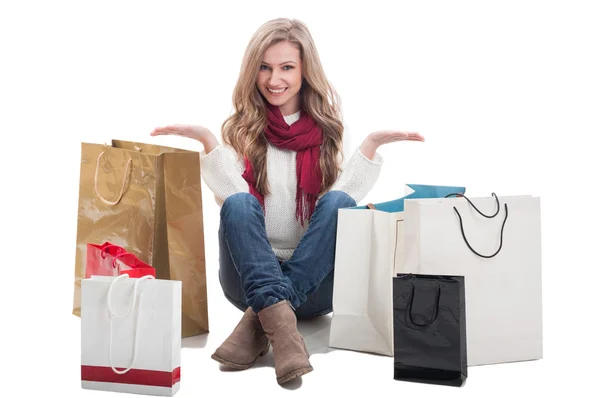 Happy and pleased shopping lady — Stock Photo, Image