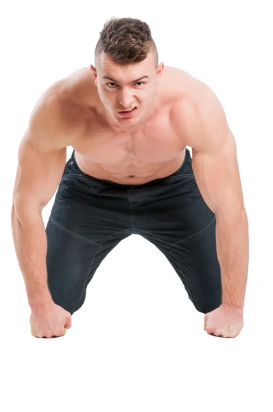Arrabbiato muscolare maschio modello su tutti e quattro — Foto Stock
