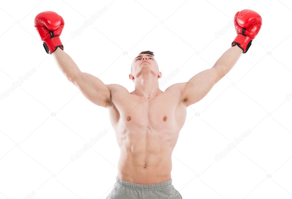 Male boxer praying or searching for inspiration