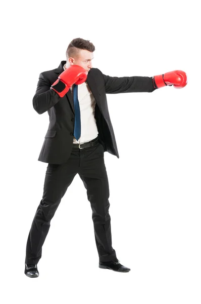 Vendas homem vestindo luvas de boxe vermelho — Fotografia de Stock