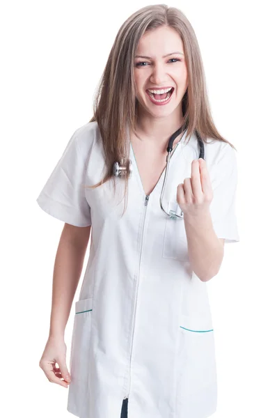 Woman doctor speaking like an italian with fingers — Stock Photo, Image