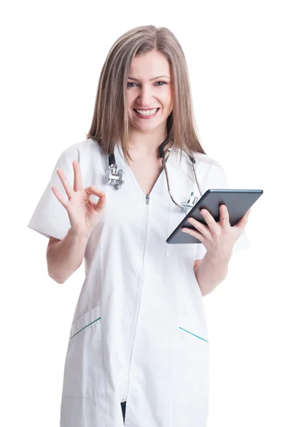 Woman doctor showing ok, perfect or good sign — Stock Photo, Image