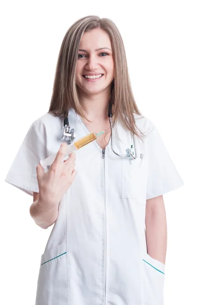 Female doctor holding a syringe — Stock Photo, Image