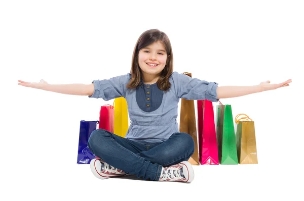 Feliz chico de compras o chica joven — Foto de Stock