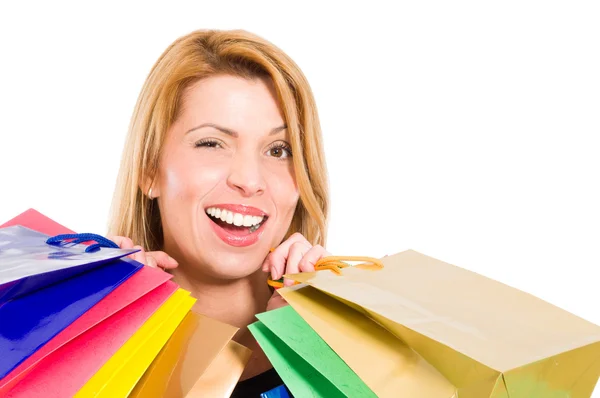 Shopping woman winking — Stock Photo, Image