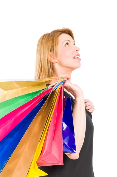 Mujer de compras mirando hacia arriba — Foto de Stock