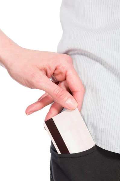 Woman hand taking credit card — Stock Photo, Image