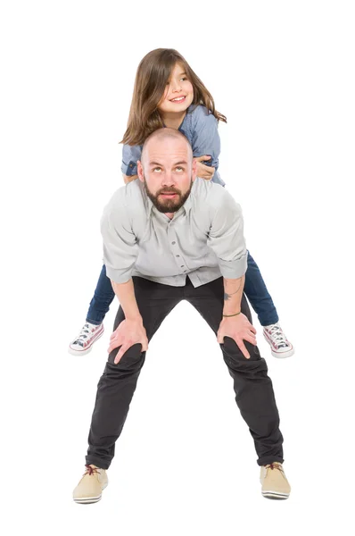 Baba ve kızı beyaz arka planda. — Stok fotoğraf