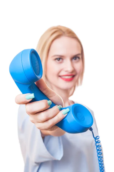Woman doctor holding a telephone — Stock Photo, Image