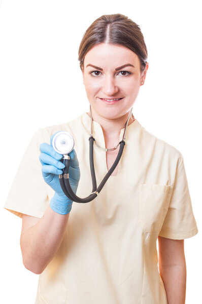 Young female doctor holding stethoscope