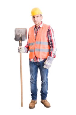 Builder with helmet, vest, gloves and shovel clipart