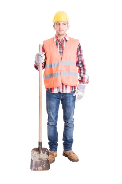 Professional builder and his shovel — Stock Photo, Image