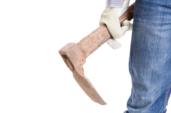 Gardener or constructor holding a hoe — Stock Photo, Image