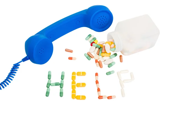 Pills addicted call for help — Stock Photo, Image