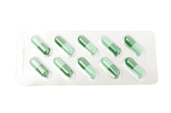 Blister of green bio organic pills — Stock Photo, Image