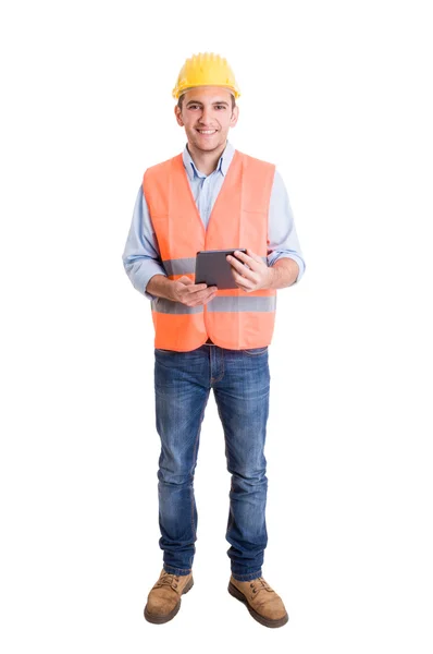 Full body of a modern engineer on white background — Stock Photo, Image