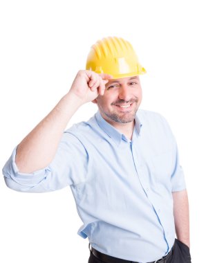 Gülümseyen mühendis veya mimar jest tebrik