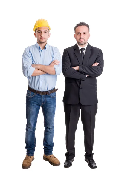 Selbstbewusster Ingenieur oder Bauarbeiter und Geschäftsmann — Stockfoto