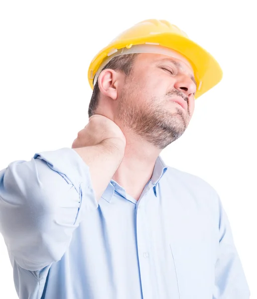 Back neck pain gesture by architect or engineer — Stock Photo, Image