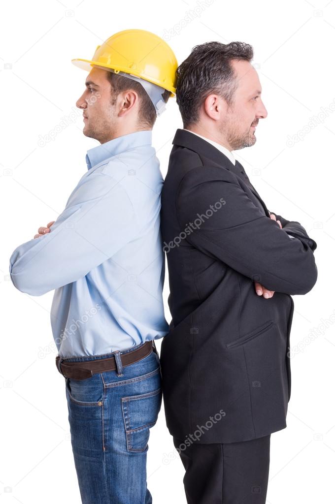 Construction engineer and business man back to back