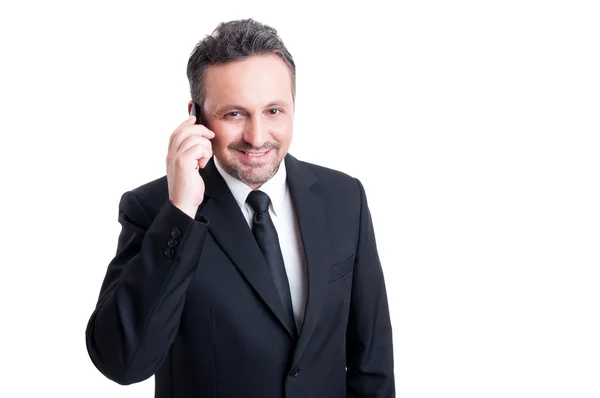 Pessoa de contato comercial usando telefone — Fotografia de Stock