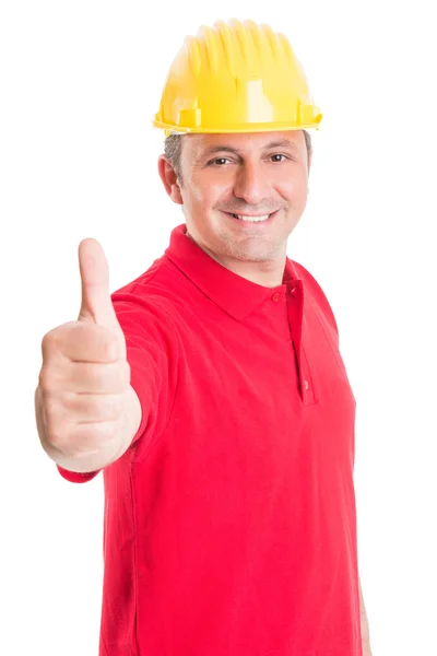 Constructor positivo mostrando pulgar hacia arriba —  Fotos de Stock