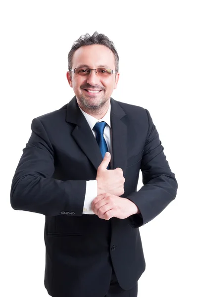 Rich banker wearing expensive suit and goggles — Stock Photo, Image
